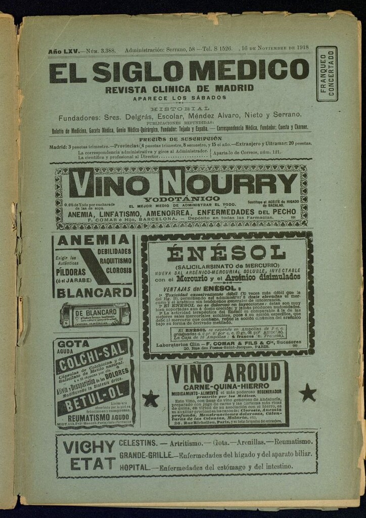 Miniatura de El Siglo Médico : boletín de medicina y gaceta médica del 16 de noviembre de 1918