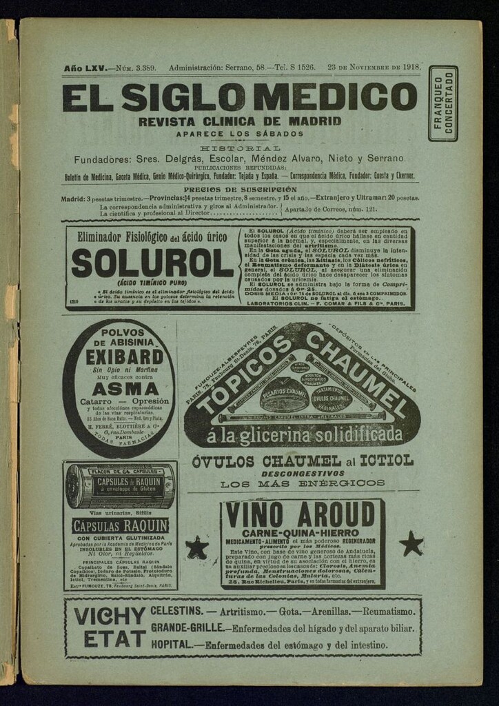 Miniatura de El Siglo Médico : boletín de medicina y gaceta médica del 23 de noviembre de 1918