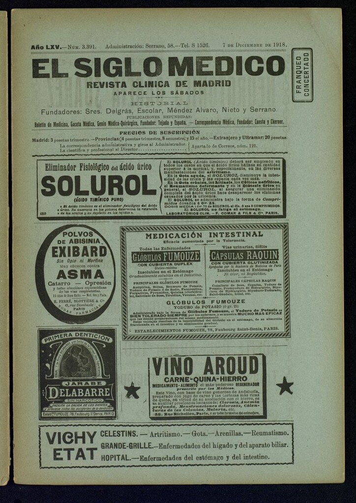 Miniatura de El Siglo Médico : boletín de medicina y gaceta médica 7 de diciembre de 1918