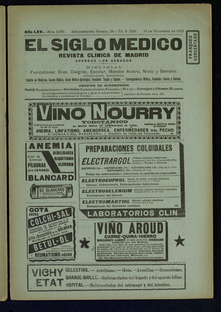 Miniatura de El Siglo Médico : boletín de medicina y gaceta médica del 14 de diciembre de 1918