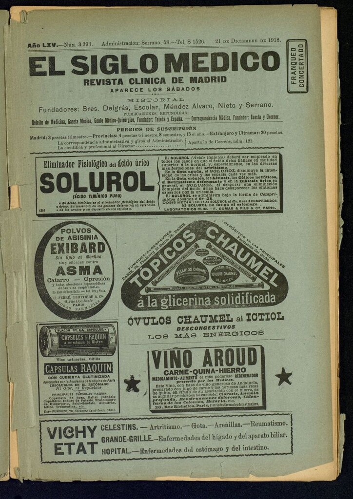 Miniatura de El Siglo Médico : boletín de medicina y gaceta médica del 21 de diciembre de 1918