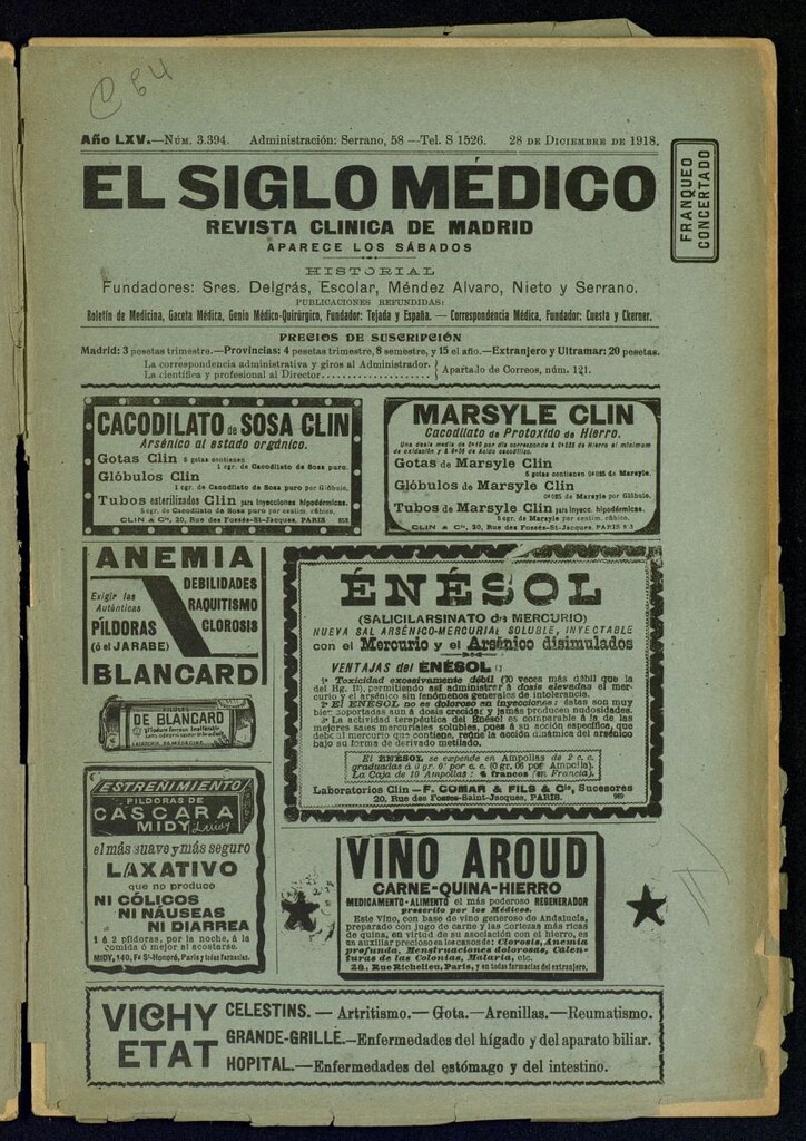 Miniatura de El Siglo Médico : boletín de medicina y gaceta médica del 28 de diciembre de 1918