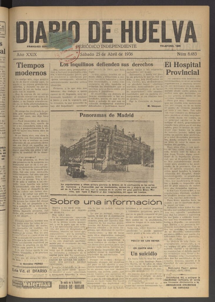 Miniatura de Diario de Huelva : periódico independiente del 25 de abril de 1936