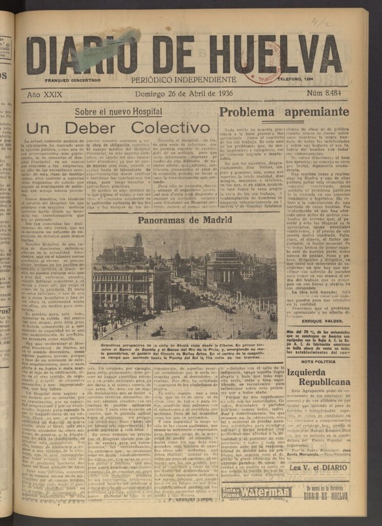 Miniatura de Diario de Huelva : periódico independiente del 26 de abril de 1936
