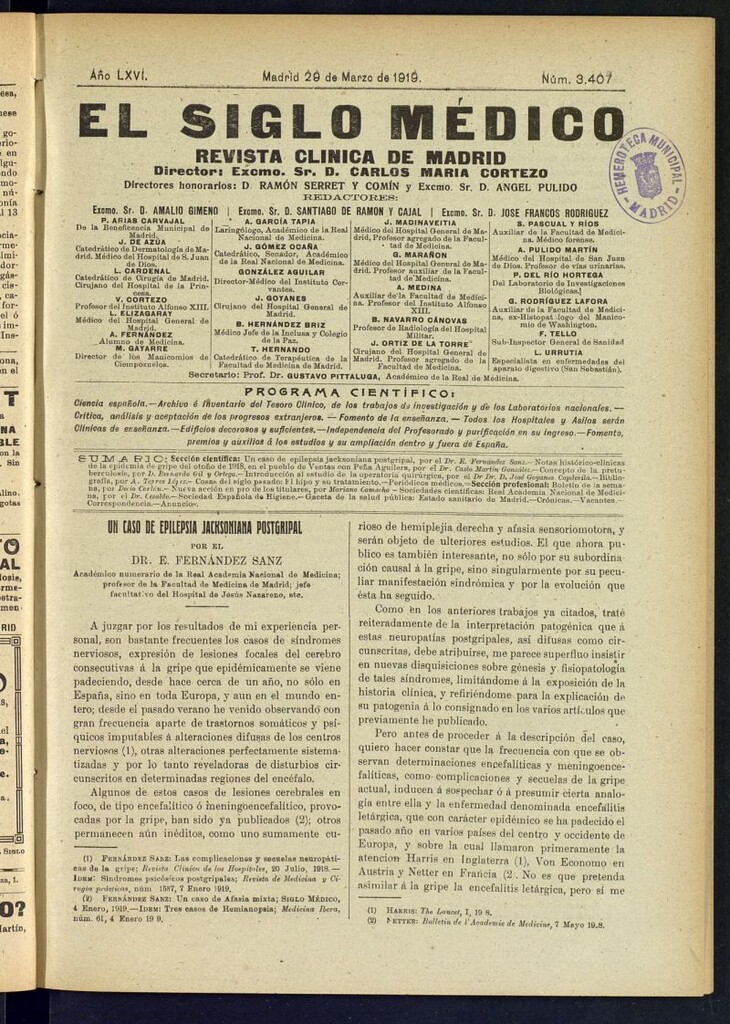 Miniatura de El Siglo Médico : boletín de medicina y gaceta médica del 29 de marzo de 1919