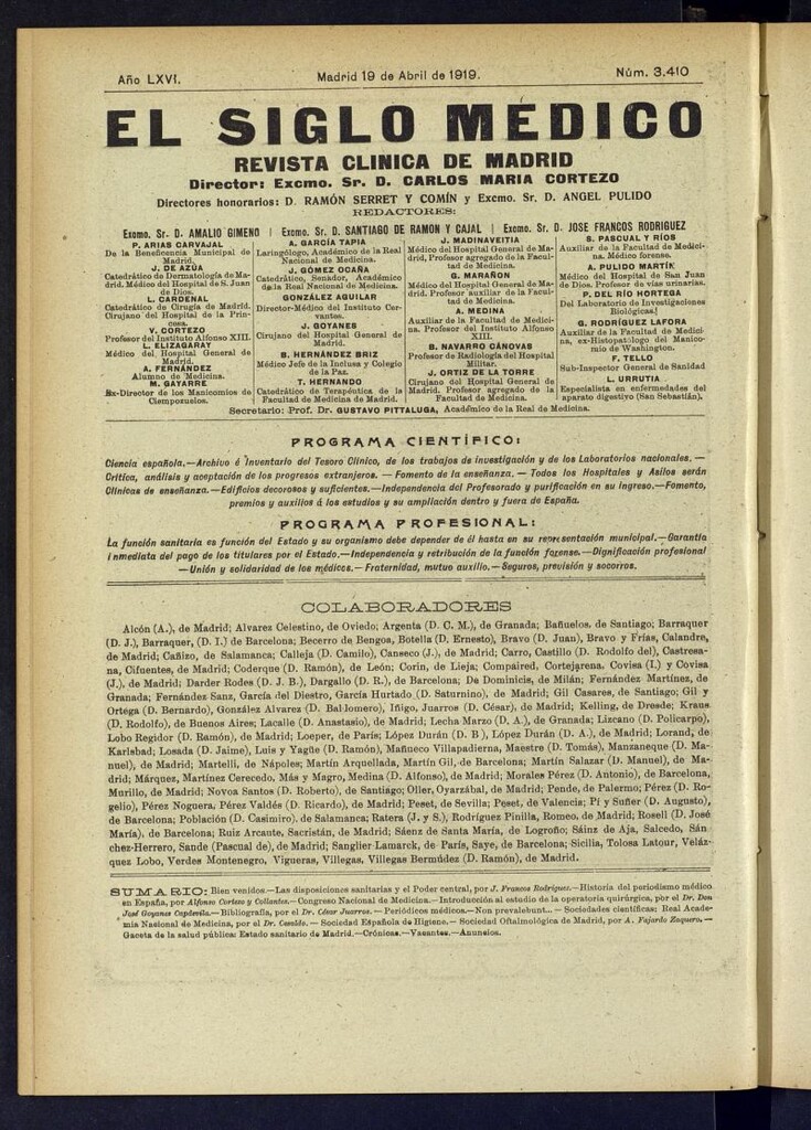 Miniatura de El Siglo Médico : boletín de medicina y gaceta médica del 19 de abril de 1919