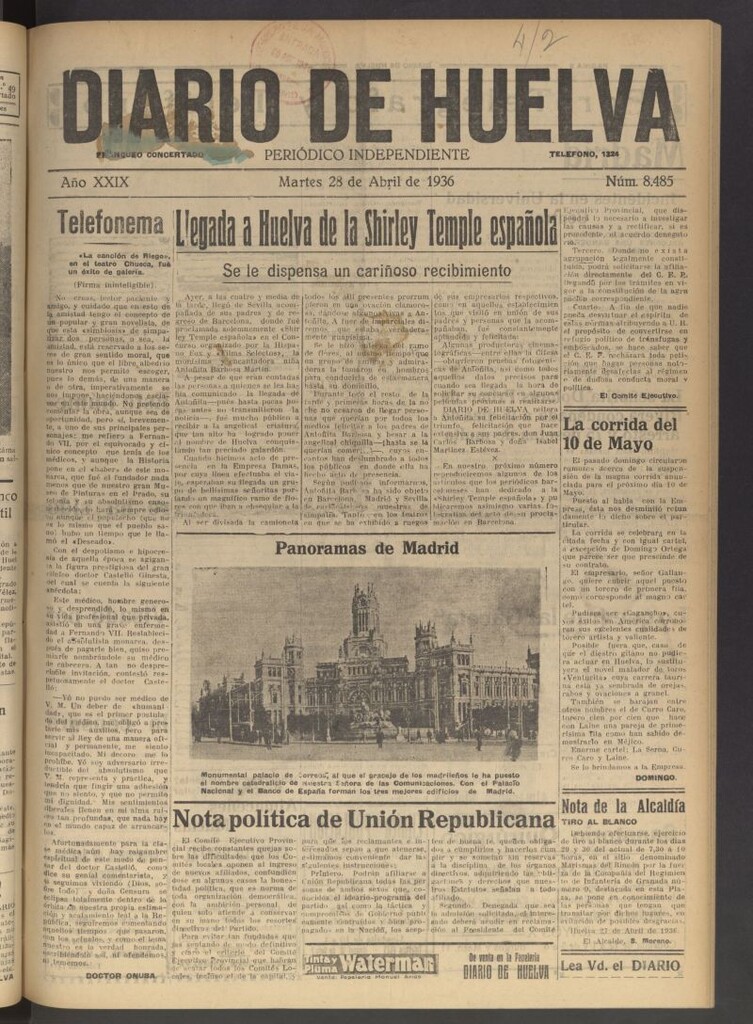 Miniatura de Diario de Huelva : periódico independiente del 28 de abril de 1936