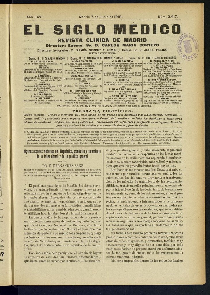 Miniatura de El Siglo Médico : boletín de medicina y gaceta médica del 7 de junio de 1919