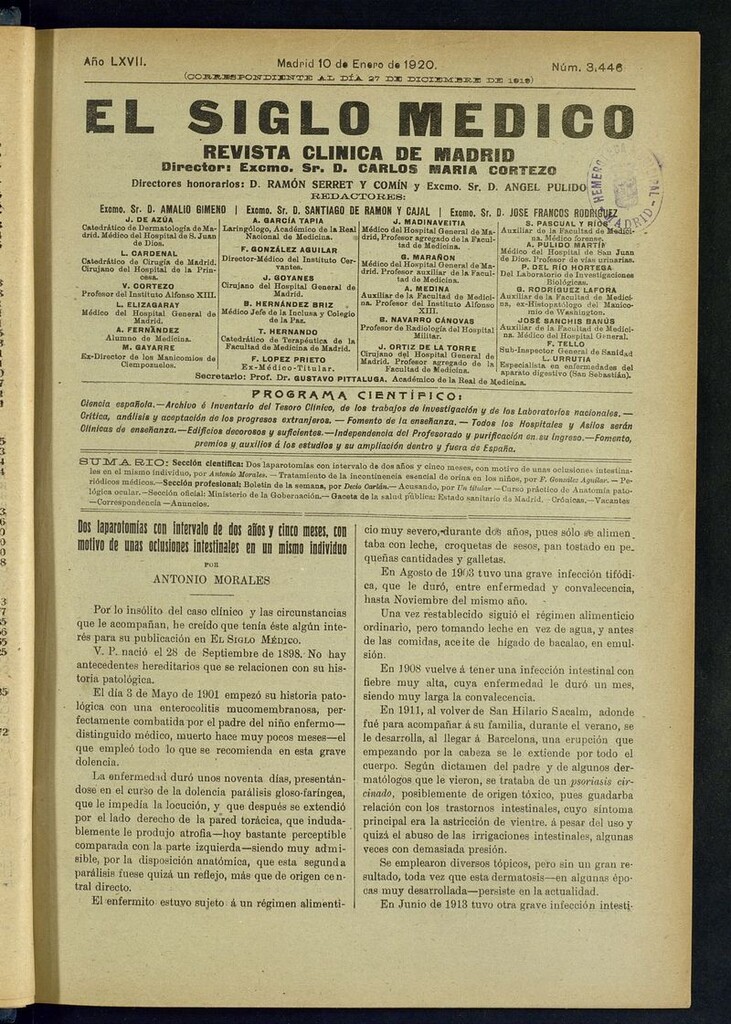 Miniatura de El Siglo Médico: boletín de medicina y gaceta médica del 10 de enero de 1920