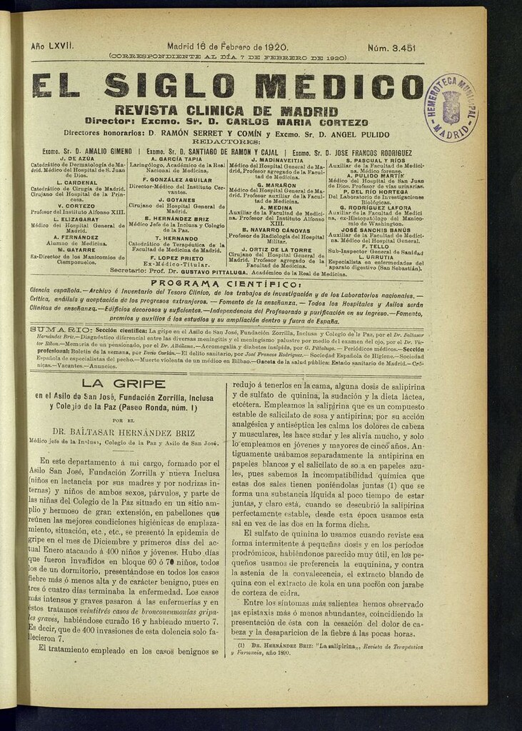 Miniatura de El Siglo Médico: boletín de medicina y gaceta médica del 16 de febrero de 1920