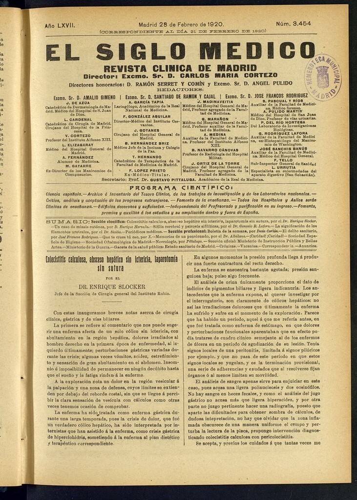 Miniatura de El Siglo Médico: boletín de medicina y gaceta médica del 28 de febrero de 1920