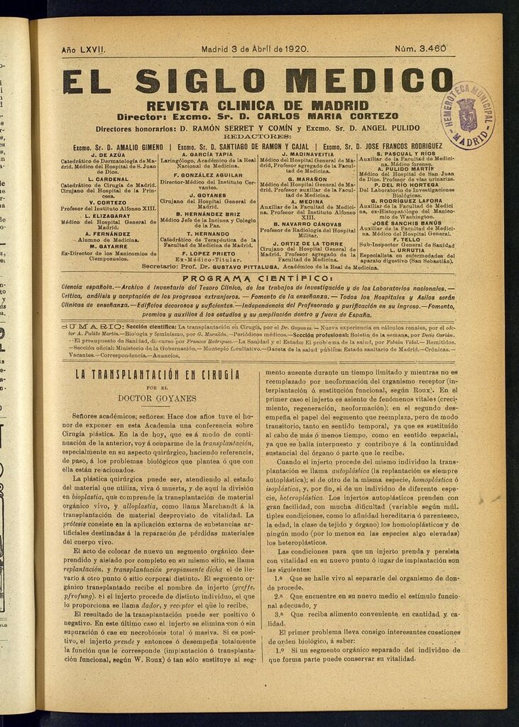 Miniatura de El Siglo Médico: boletín de medicina y gaceta médica del 3 de abril de 1920