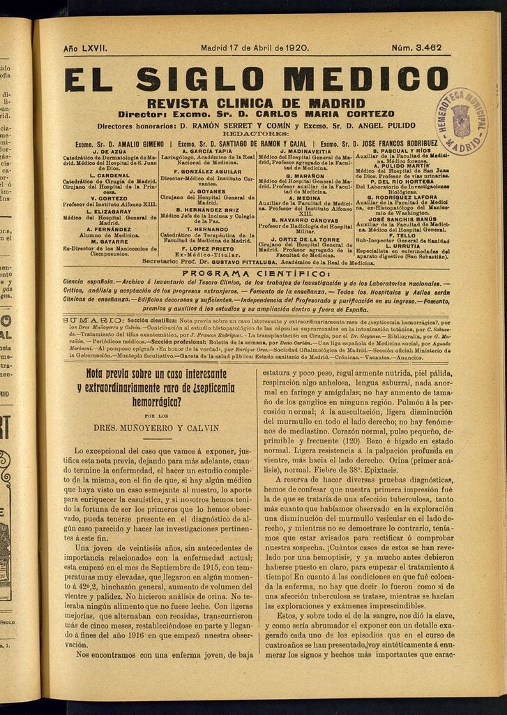Miniatura de El Siglo Médico: boletín de medicina y gaceta médica del 17 de abril de 1920