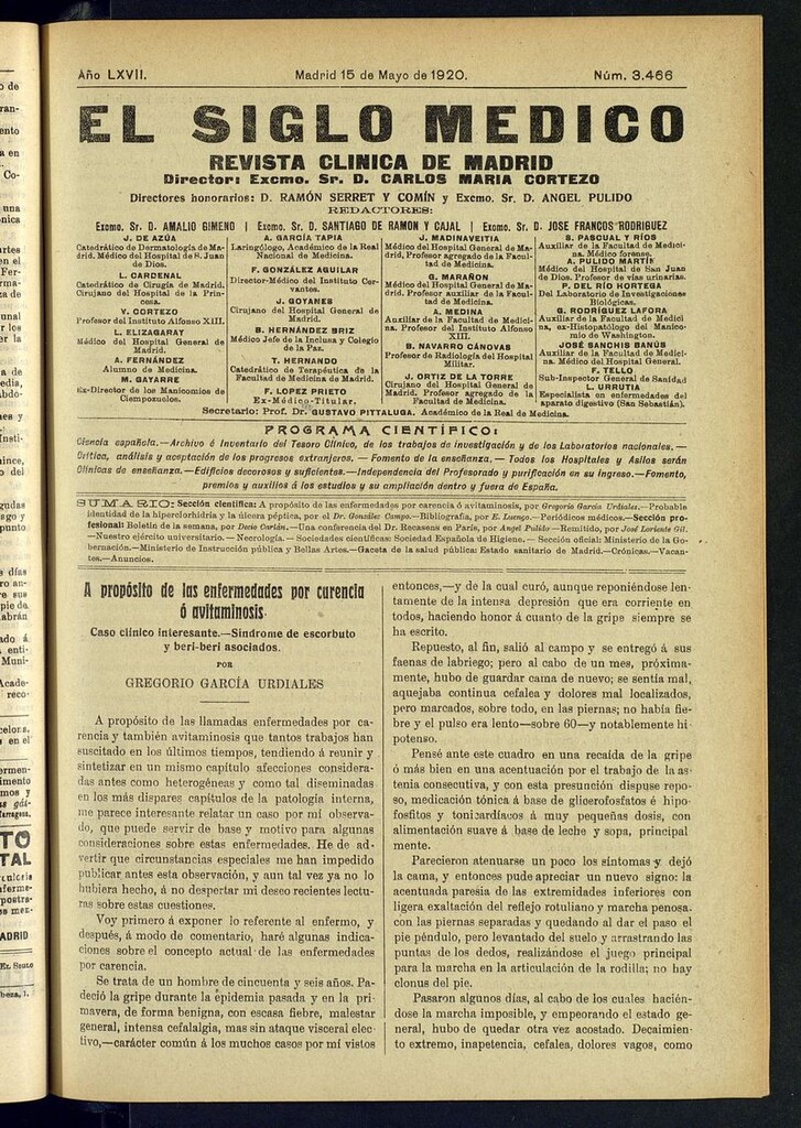 Miniatura de El Siglo Médico: boletín de medicina y gaceta médica del 15 de mayo de 1920