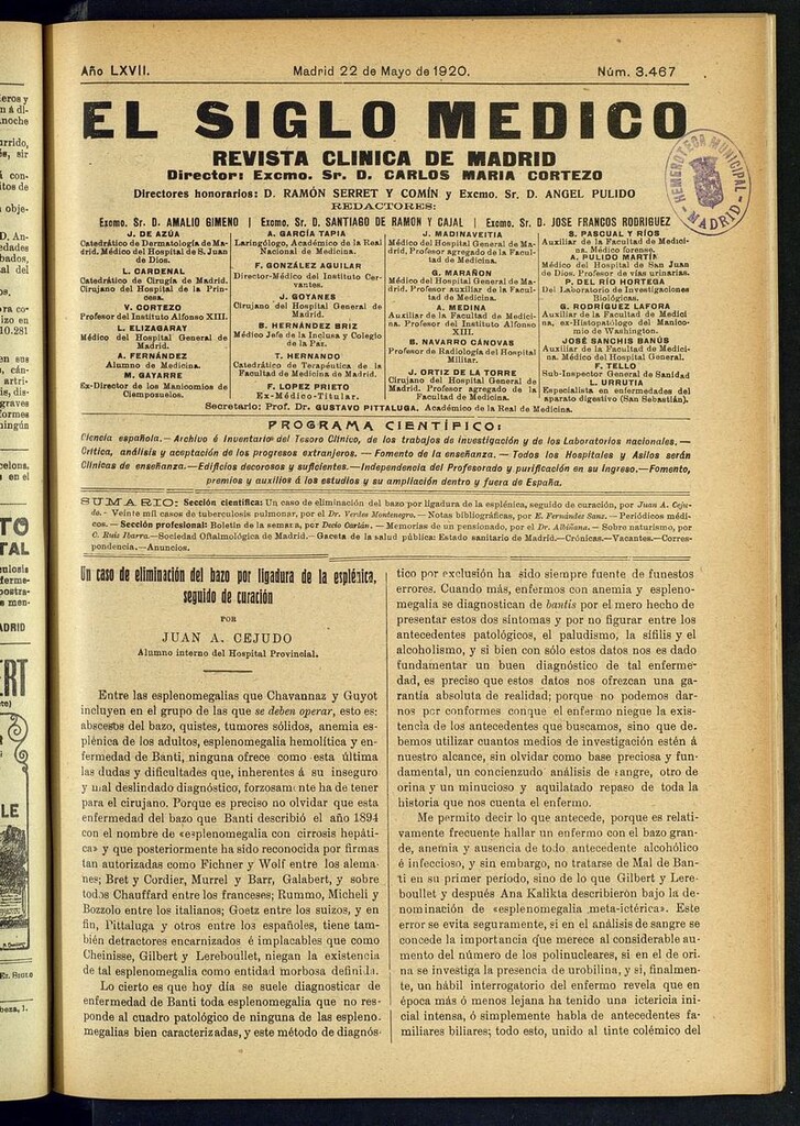 Miniatura de El Siglo Médico: boletín de medicina y gaceta médica del 22 de mayo de 1920
