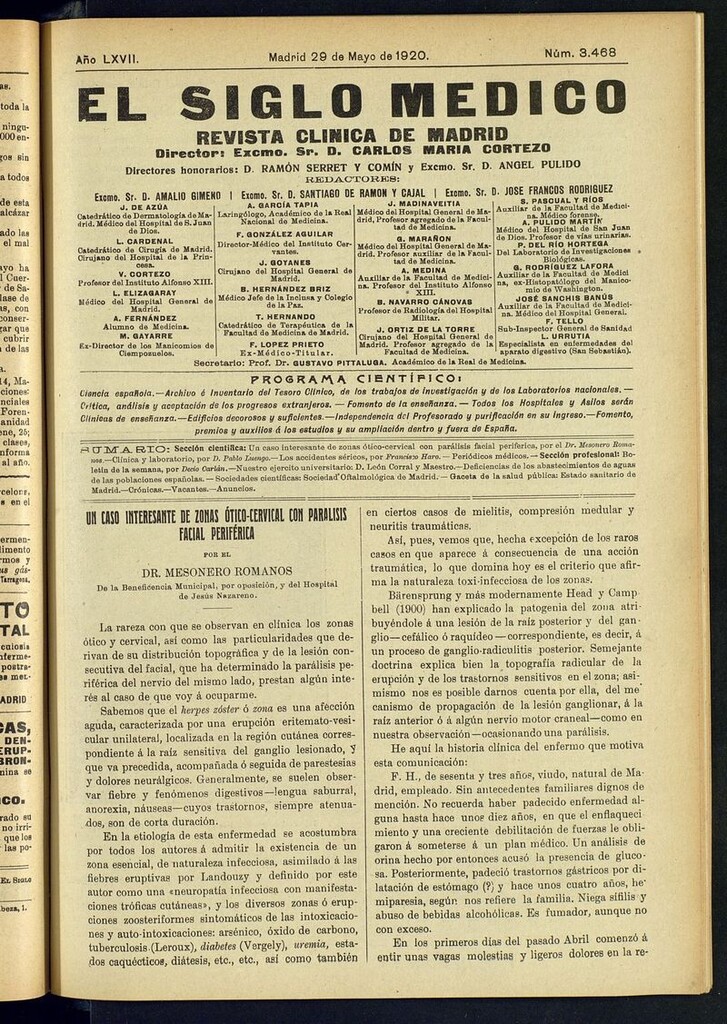 Miniatura de El Siglo Médico: boletín de medicina y gaceta médica del 29 de mayo de 1920