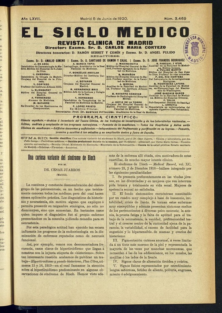 Miniatura de El Siglo Médico: boletín de medicina y gaceta médica del 5 de junio de 1920