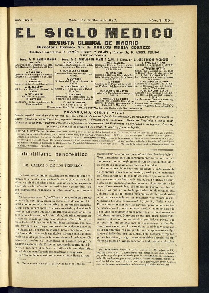 Miniatura de El Siglo Médico: boletín de medicina y gaceta médica del 27 de marzo de 1920