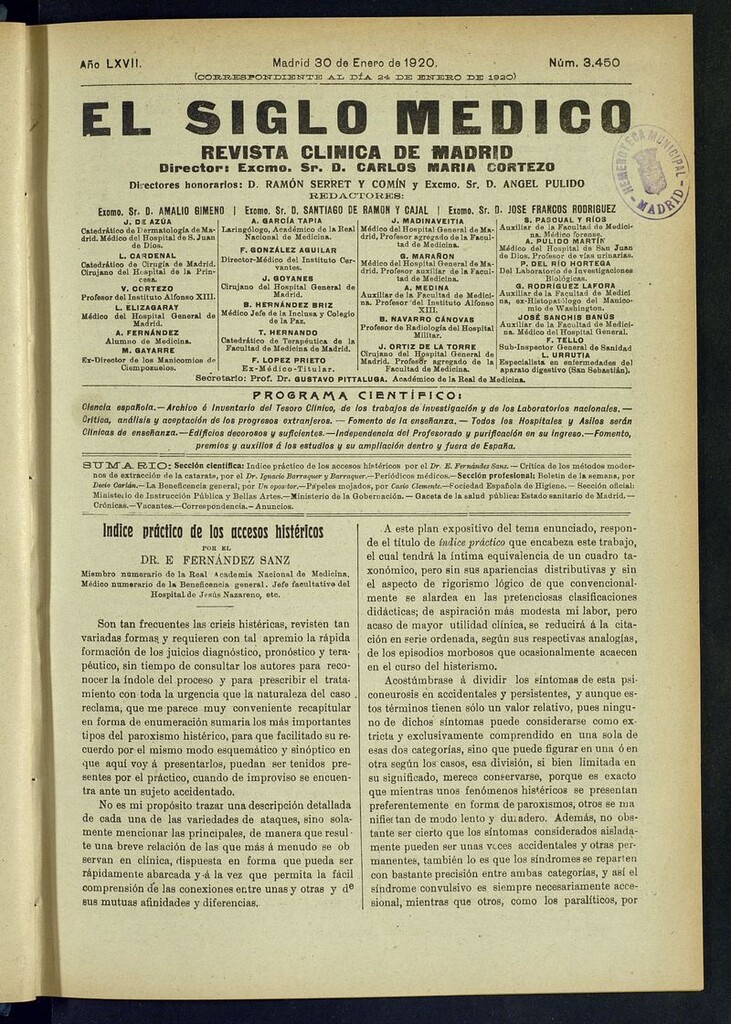 Miniatura de El Siglo Médico: boletín de medicina y gaceta médica del 30 de enero de 1920