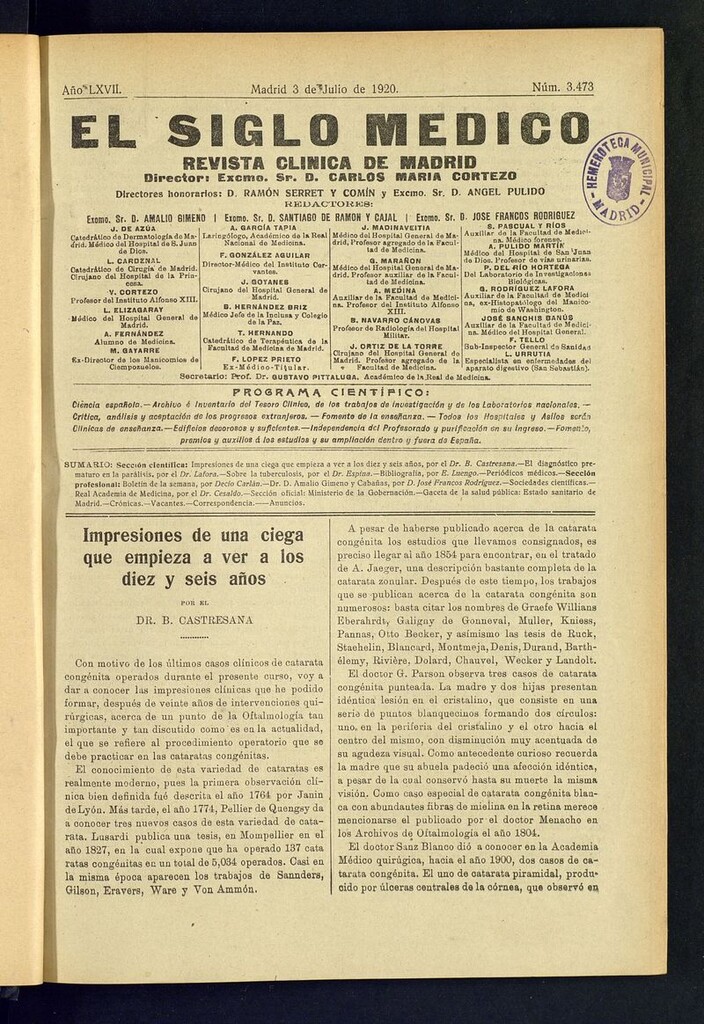 Miniatura de El Siglo Médico: boletín de medicina y gaceta médica del 3 de julio de 1920