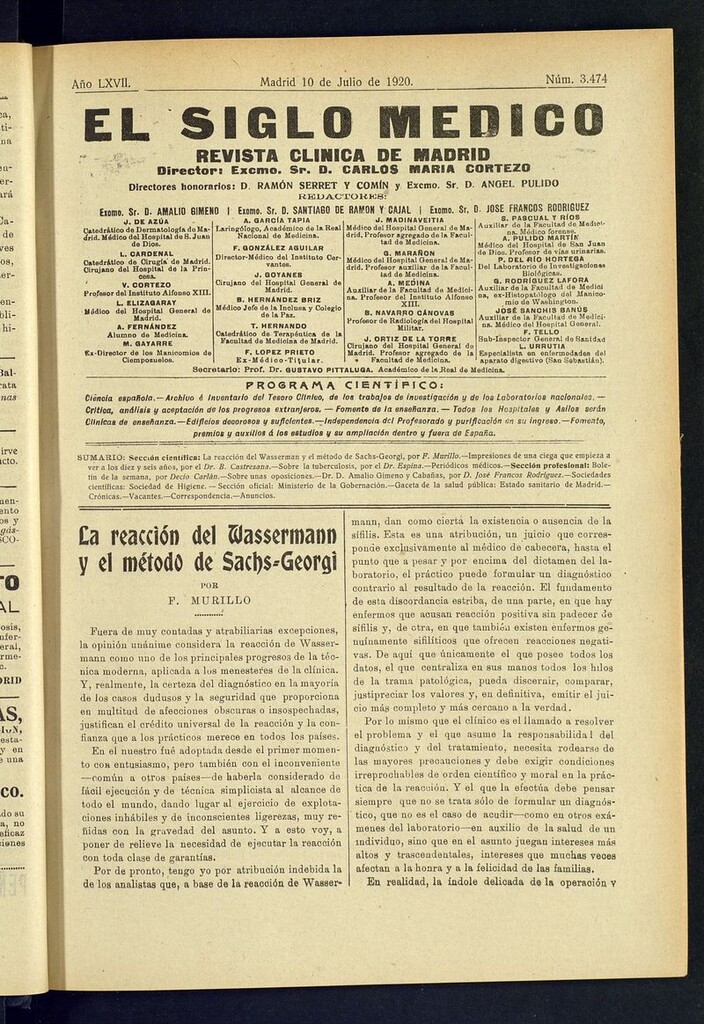 Miniatura de El Siglo Médico: boletín de medicina y gaceta médica del 10 de julio de 1920