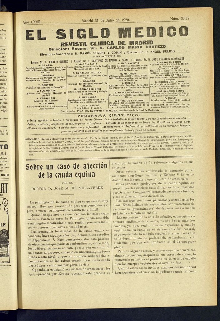Miniatura de El Siglo Médico: boletín de medicina y gaceta médica del 31 de julio de 1920