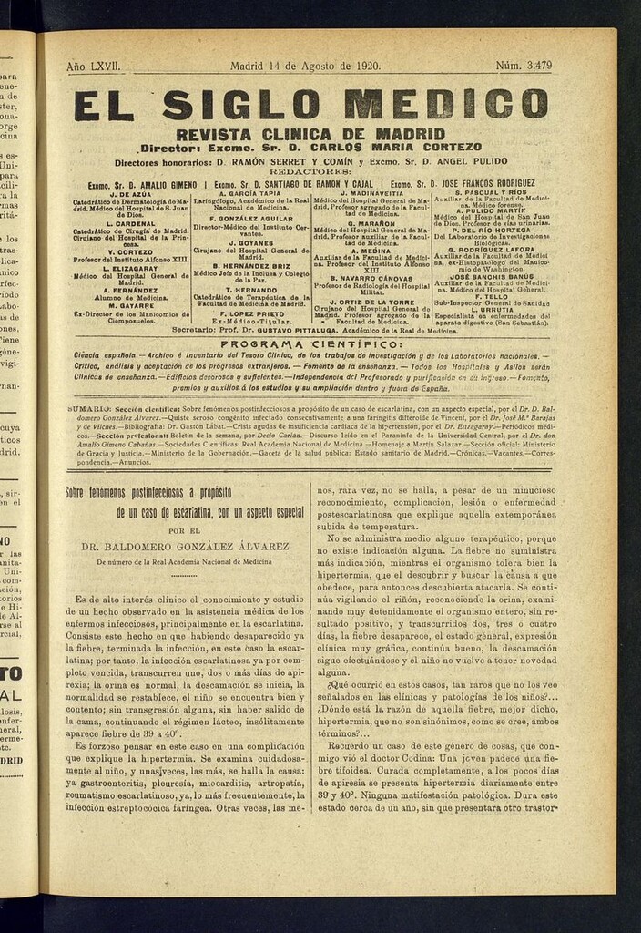 Miniatura de El Siglo Médico: boletín de medicina y gaceta médica del 14 de agosto de 1920