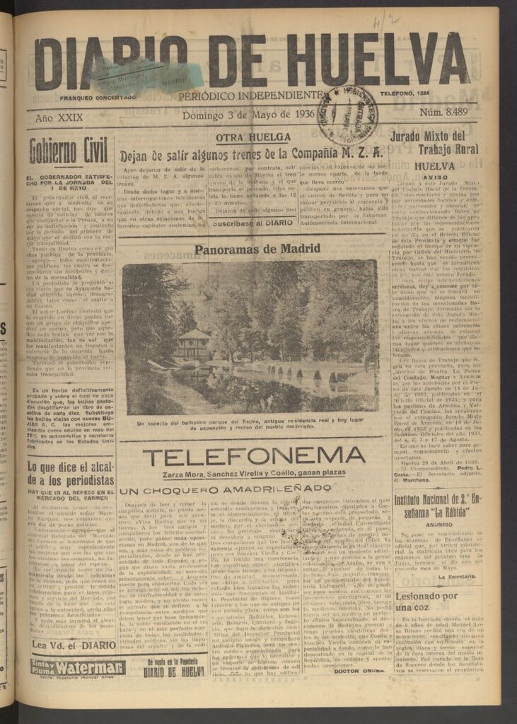 Miniatura de Diario de Huelva : periódico independiente del 3 de mayo de 1936