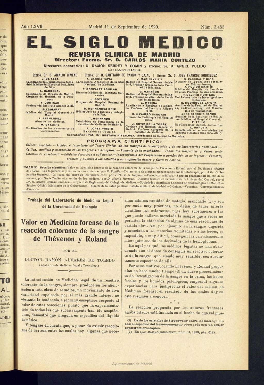 Miniatura de El Siglo Médico: boletín de medicina y gaceta médica del 11 de septiembre de 1920