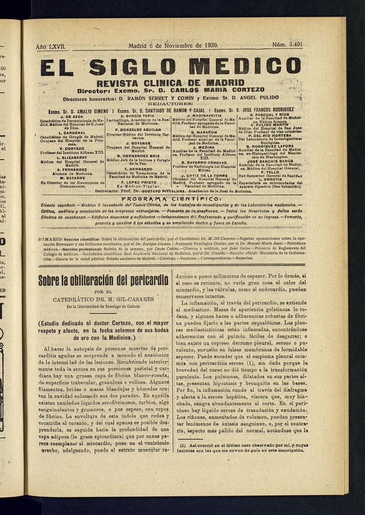 Miniatura de El Siglo Médico: boletín de medicina y gaceta médica del 6 de noviembre de 1920