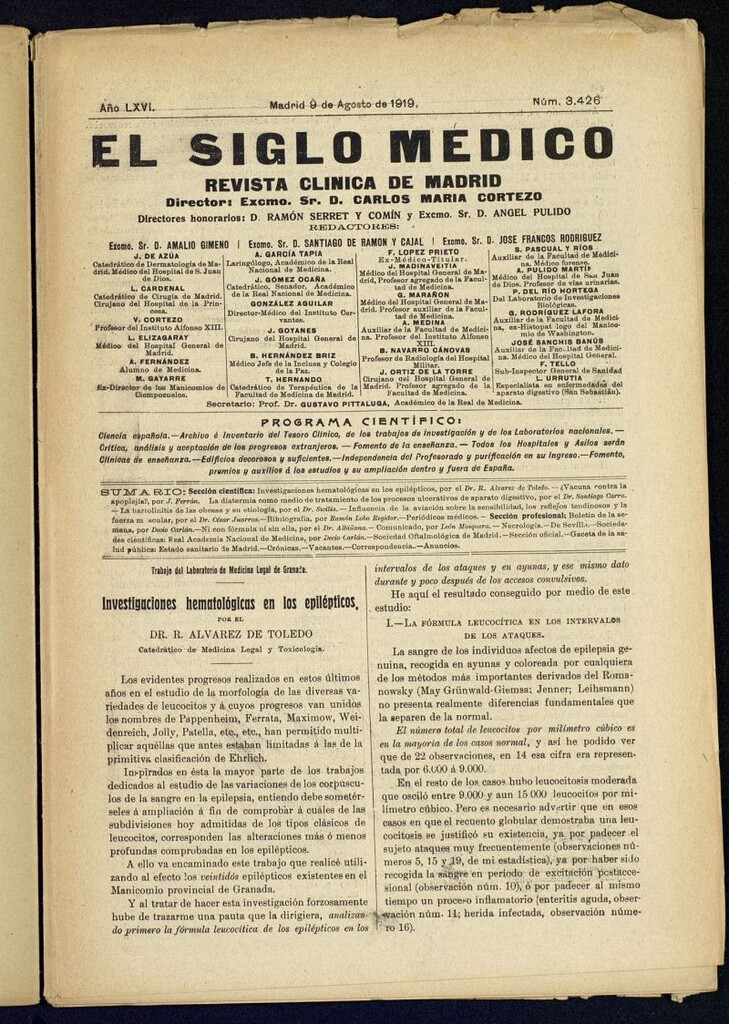 Miniatura de El Siglo Médico  : boletín de medicina y gaceta médica del 9 de agosto de 1919
