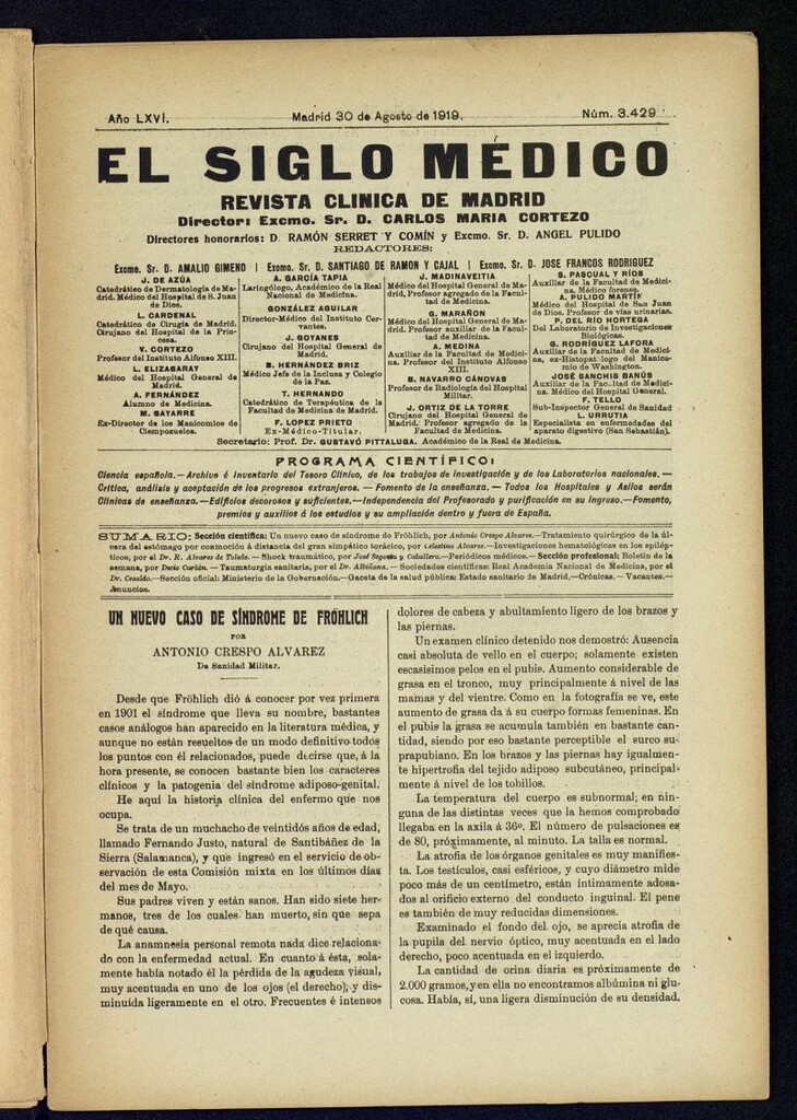 Miniatura de El Siglo Médico  : boletín de medicina y gaceta médica del 30 de agosto de 1919