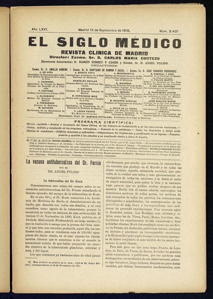 Miniatura de El Siglo Médico  : boletín de medicina y gaceta médica del 13 de septiembre de 1919