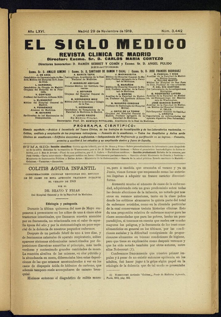 Miniatura de El Siglo Médico  : boletín de medicina y gaceta médica del 29 de noviembre de 1919