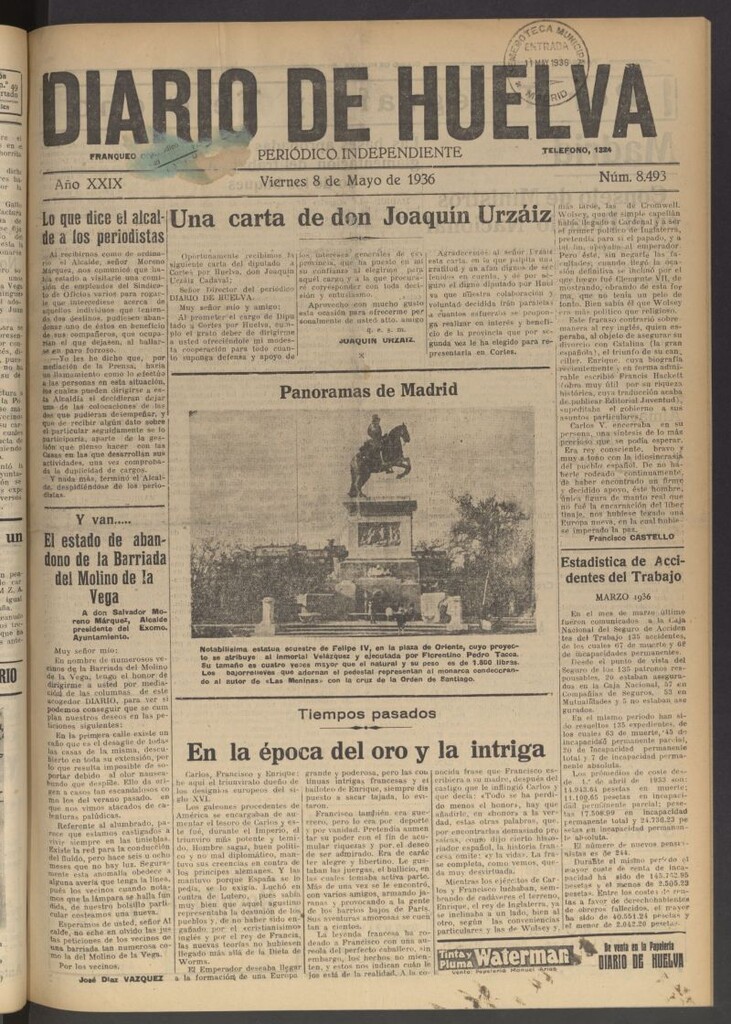 Miniatura de Diario de Huelva : periódico independiente del 8 de mayo de 1936