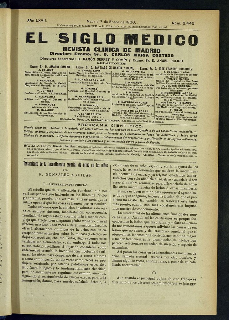 Miniatura de El Siglo Médico: boletín de medicina y gaceta médica del 7 de enero de 1920