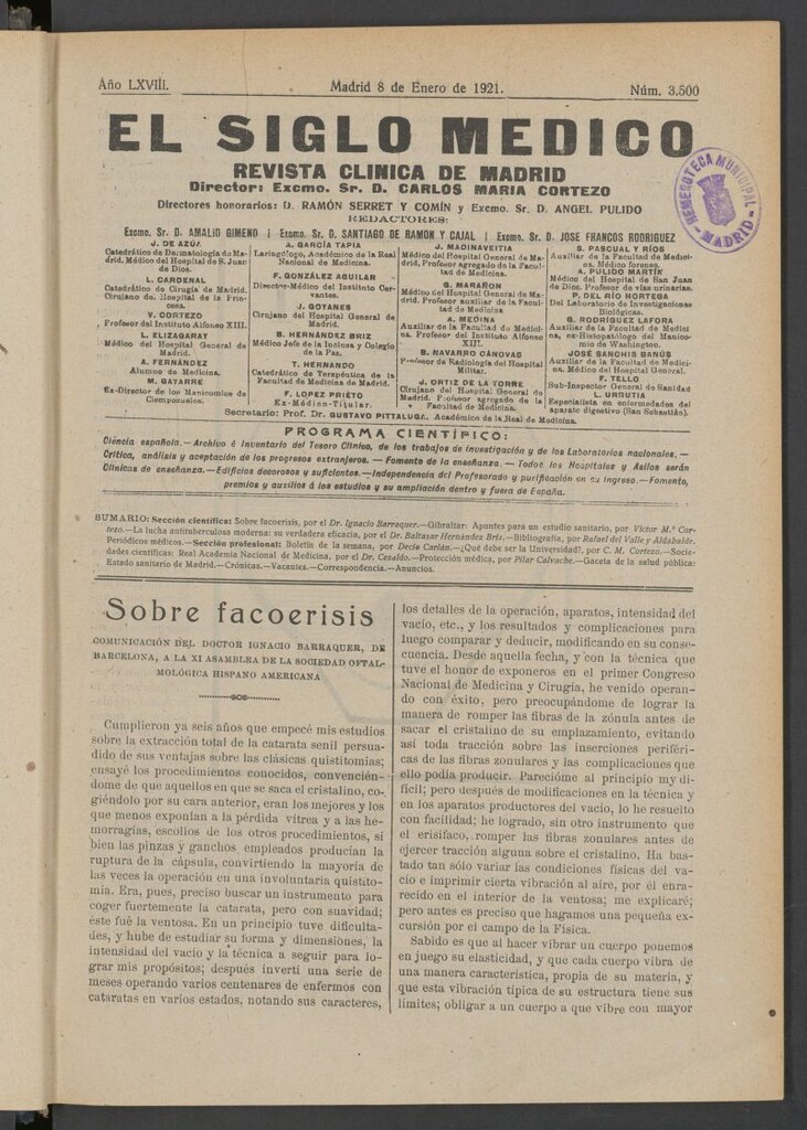 Miniatura de El Siglo Médico : boletín de medicina y gaceta médica del 8 de enero de 1921