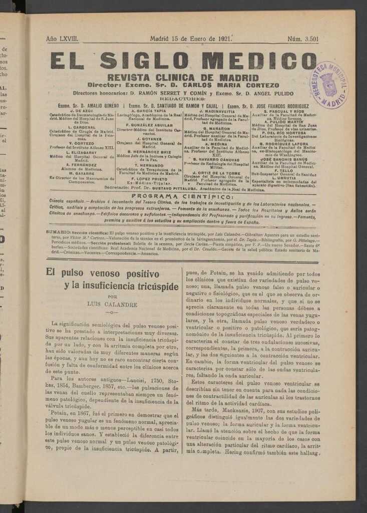 Miniatura de El Siglo Médico : boletín de medicina y gaceta médica del 15 de enero de 1921