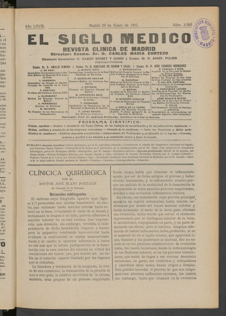 Miniatura de El Siglo Médico : boletín de medicina y gaceta médica del 29 de enero de 1921