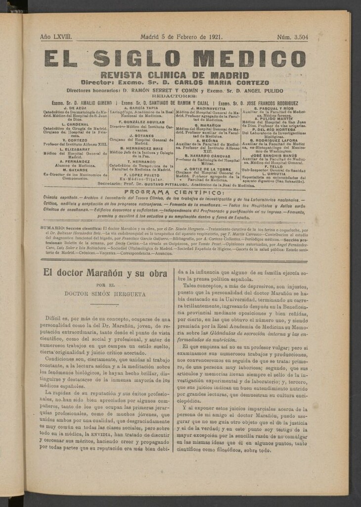 Miniatura de El Siglo Médico : boletín de medicina y gaceta médica del 5 de febrero de 1921