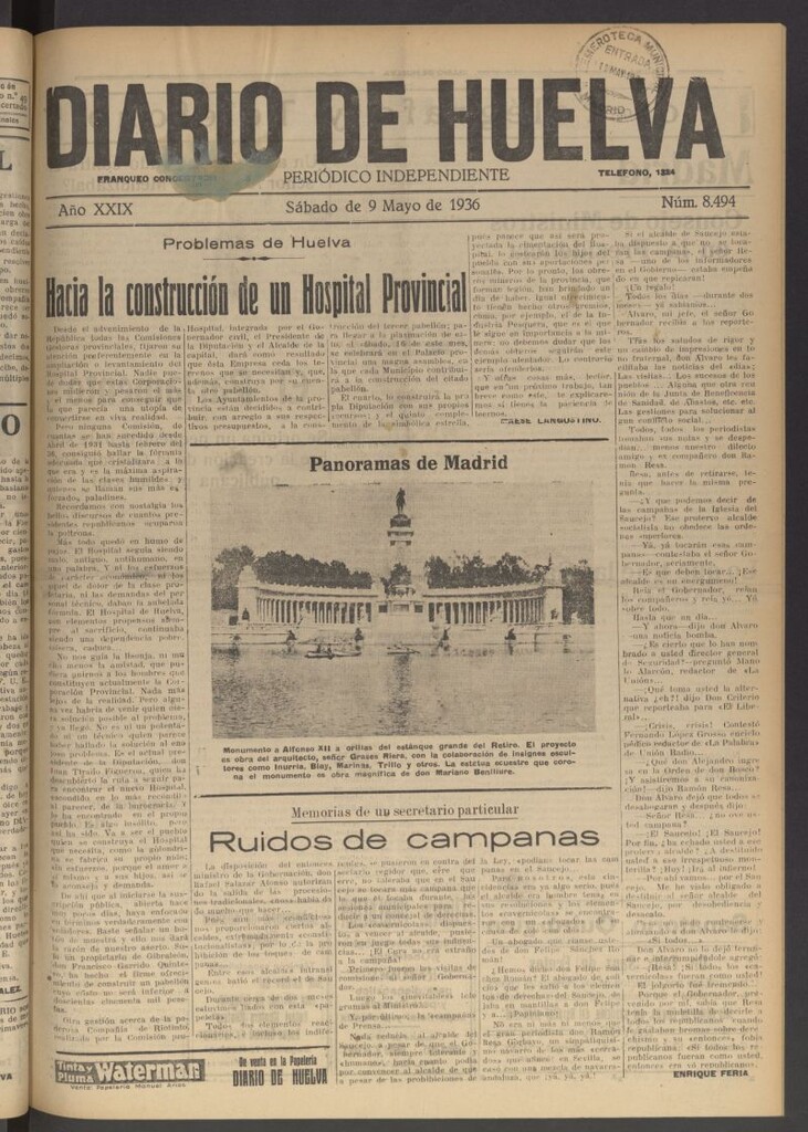 Miniatura de Diario de Huelva : periódico independiente del 9 de mayo de 1936