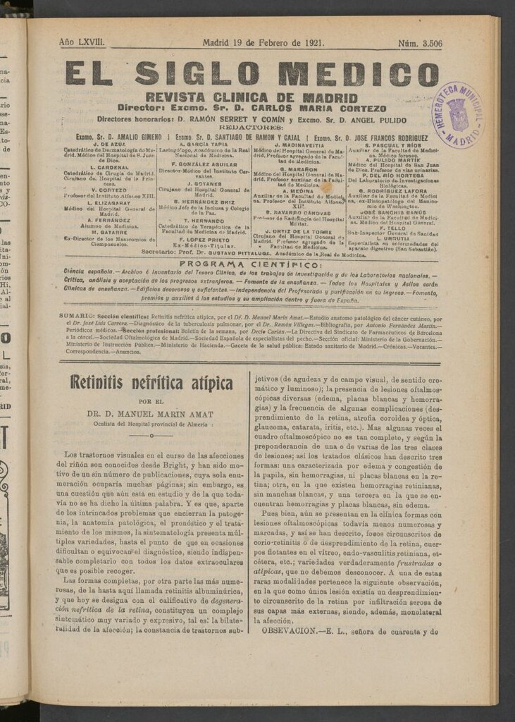 Miniatura de El Siglo Médico : boletín de medicina y gaceta médica del 19 de febrero de 1921