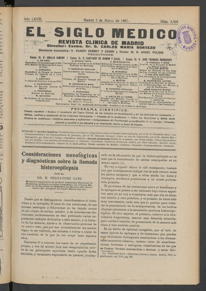 Miniatura de El Siglo Médico : boletín de medicina y gaceta médica del 5 de marzo de 1921