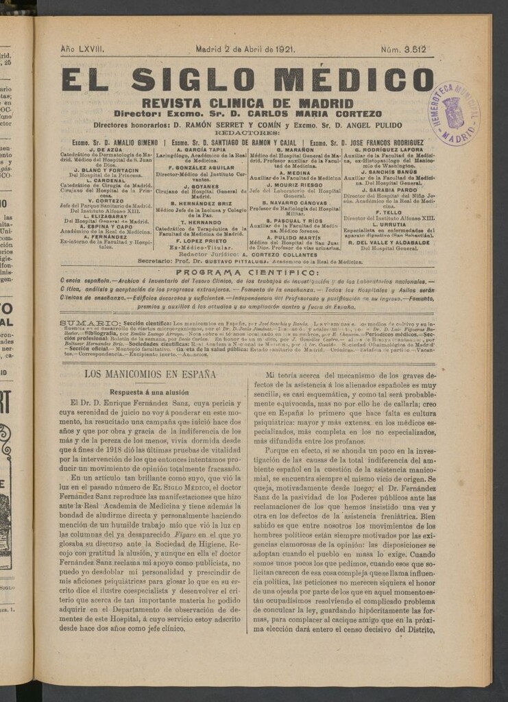 Miniatura de El Siglo Médico : boletín de medicina y gaceta médica del 2 de abril de 1921
