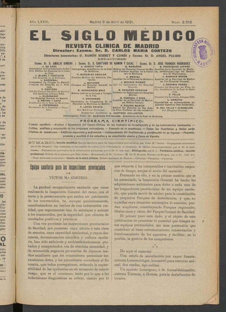 Miniatura de El Siglo Médico : boletín de medicina y gaceta médica del 9 de abril de 1921