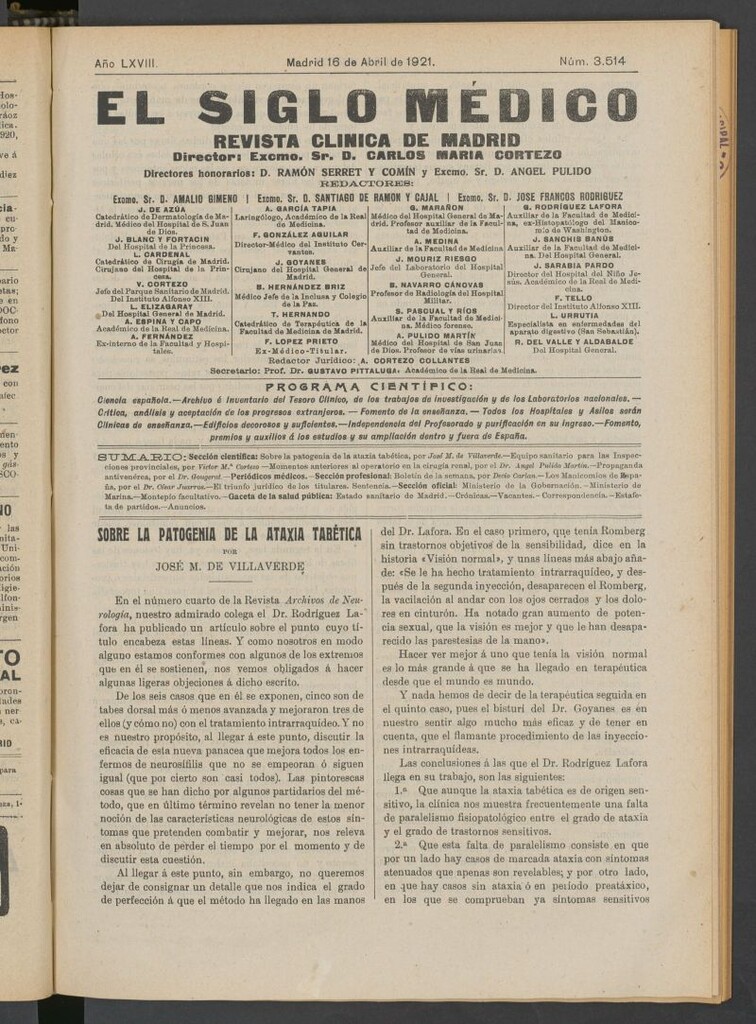 Miniatura de El Siglo Médico : boletín de medicina y gaceta médica del 16 de abril de 1921