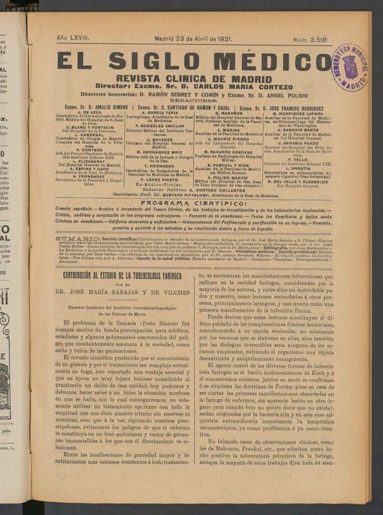 Miniatura de El Siglo Médico : boletín de medicina y gaceta médica del 23 de abril de 1921