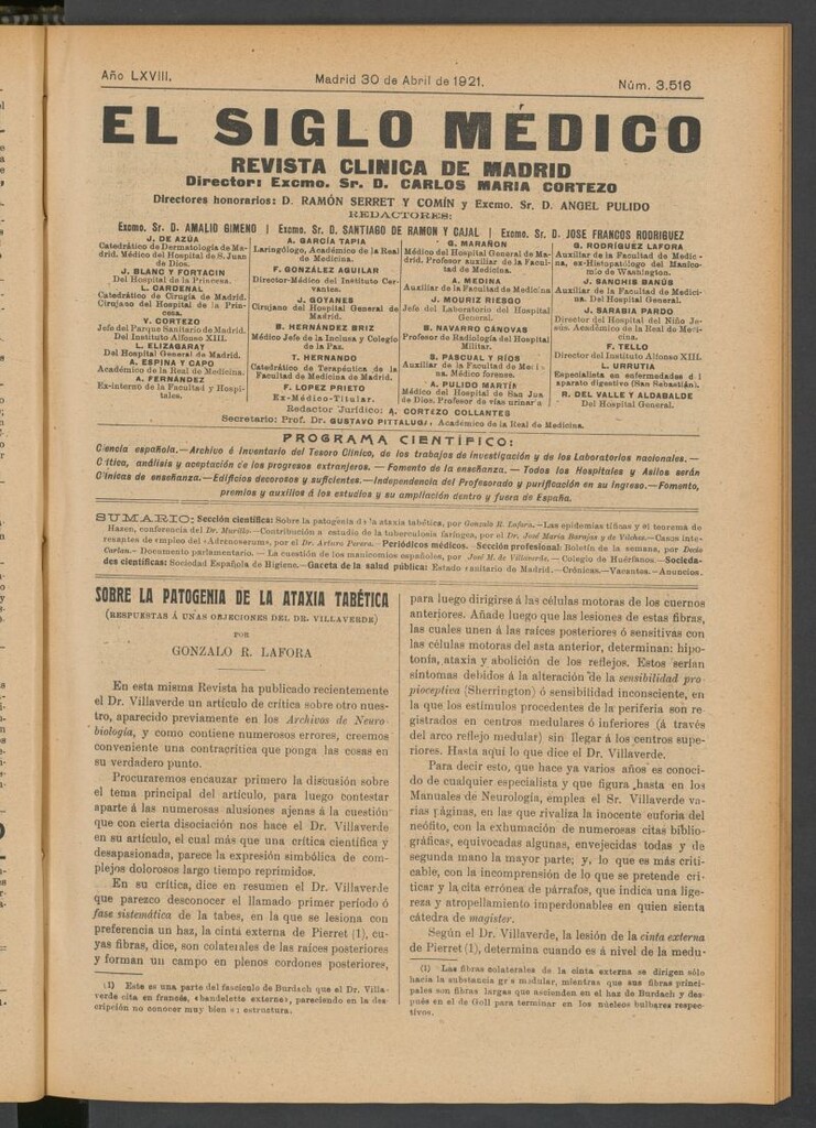 Miniatura de El Siglo Médico : boletín de medicina y gaceta médica del 30 de abril de 1921
