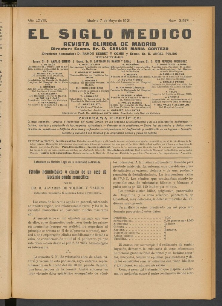 Miniatura de El Siglo Médico : boletín de medicina y gaceta médica del 7 de mayo de 1921