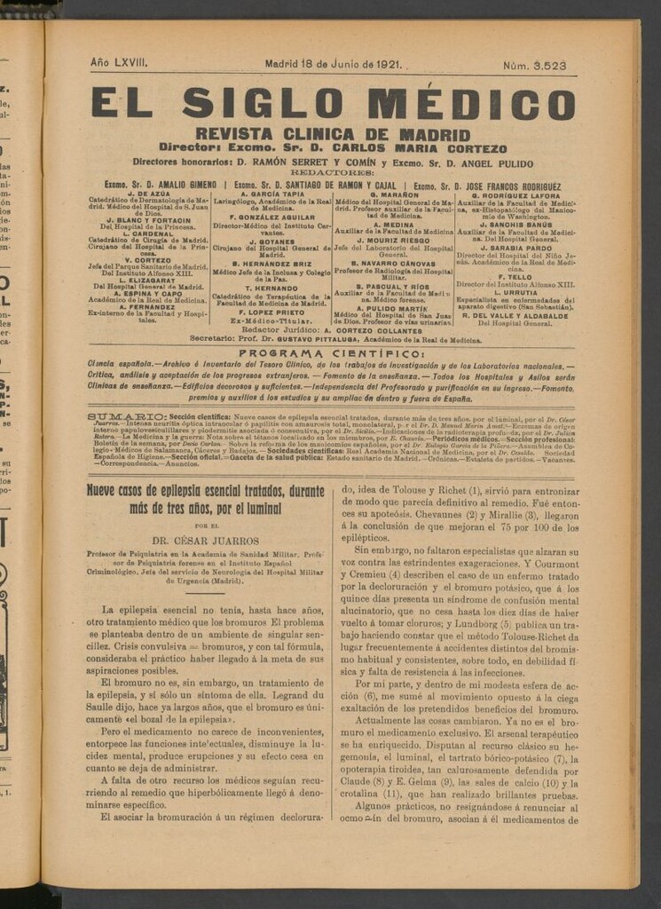 Miniatura de El Siglo Médico : boletín de medicina y gaceta médica del 18 de junio de 1921